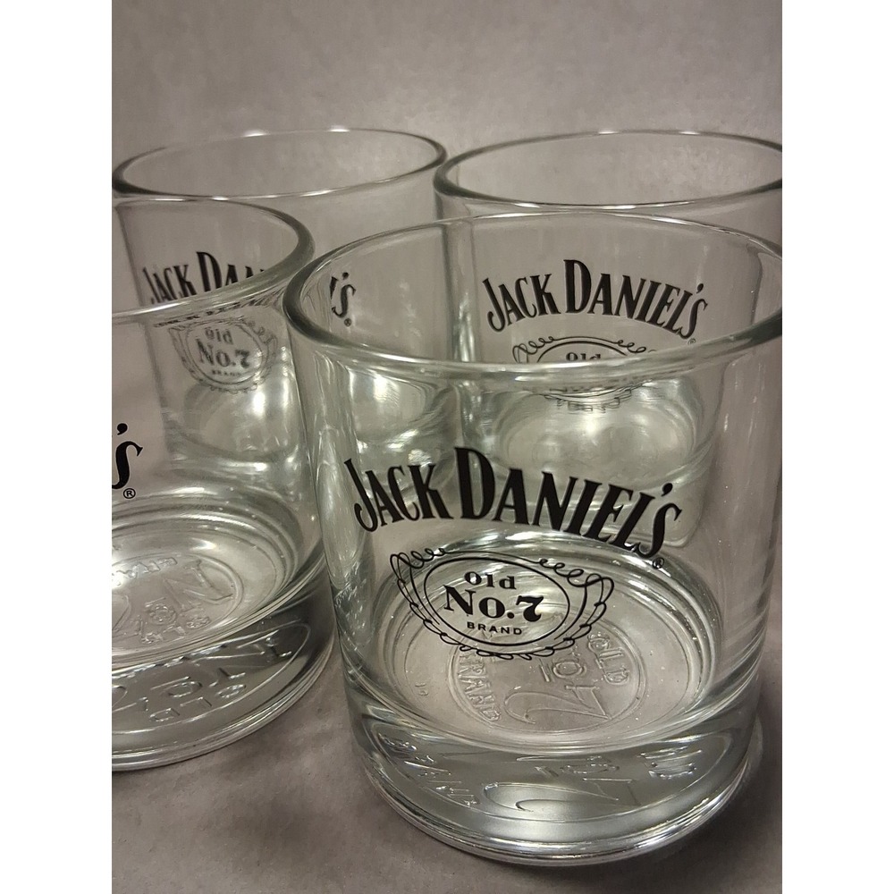 Set Of 4 Jack Daniels Old No 7 Brand Whiskey Barware Rocks Glass Tumbler Round